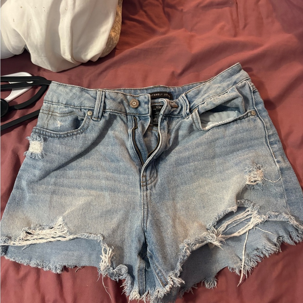 Sincerely Jules Light Blue Distressed Denim Shorts